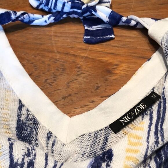 NIC + ZOE Sail Away sweater, printed by hand, 3/4 sleeve, ties in back. Cute - Picture 8 of 9